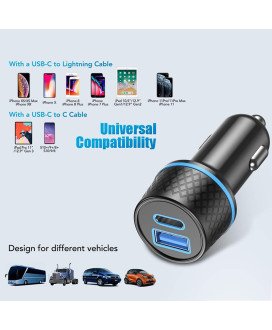 Carregador de Isqueiro de 15W com Carregamento Rápido, 1* Porta USB + 1* Porta Tipo-C - Goeik