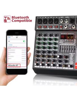 Mesa de Mistura (de Som) de 8 Canais, com Suporte Bluetooth, 99 Efeitos e 48V - Lomeho by Goeik