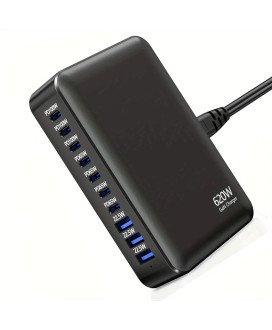 Estação de carregamento, Powerbank, de 620W, com 7 portas USB Tipo-C e 3 portas USB