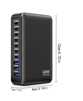 Estação de carregamento, Powerbank, de 620W, com 7 portas USB Tipo-C e 3 portas USB