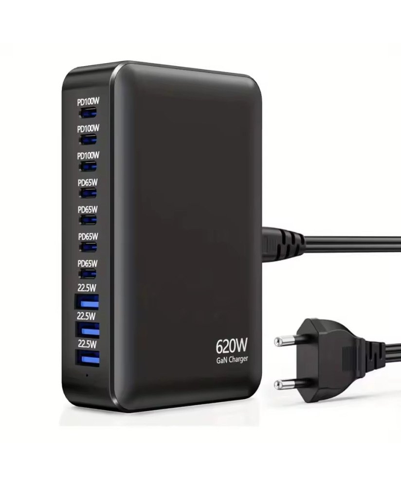 Estação de carregamento, Powerbank, de 620W, com 7 portas USB Tipo-C e 3 portas USB