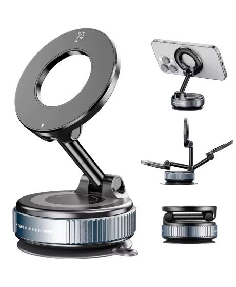Suporte de telemóvel magnético de ventosa, a vácuo, com rotação até 360º e design circular