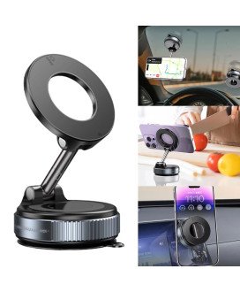 Suporte de telemóvel magnético de ventosa, a vácuo, com rotação até 360º e design circular