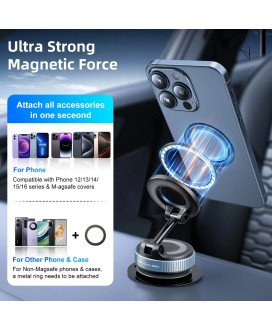 Suporte de telemóvel magnético de ventosa, a vácuo, com rotação até 360º e design circular