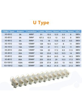 Bloco de terminais de 12 conetores de 60 Amperes, para cabo elétrico de 25mm - Branco - Goeik